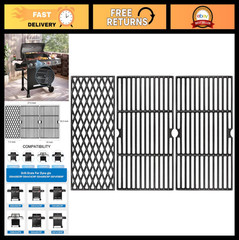 Cast Iron Grill Cooking Grates Replacement for 4 & 5 Burner Gas Grills, Fits Dyn