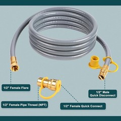 12 Feet 1/2″ ID Natural Gas Hose, Low Pressure LPG Hose with Quick Connect, f…
