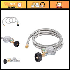 6FT Propane Regulator Hose with Gauge | QCC1 Connection for LP Gas Grill, Heater
