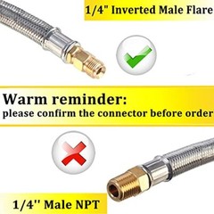2Pack 1/4″ Inverted RV Propane Hose w/ Gauge,15″ Stainless Steel Braided Silver