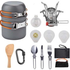 Aluminum Alloy Mess Kit with Folding Handles Pot Pan Stainless Utensils