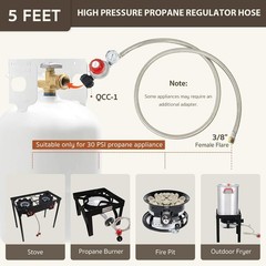 GASPRO Adjustable Propane Regulator with Gauge, 0-30 PSI, 5FT Stainless Braided