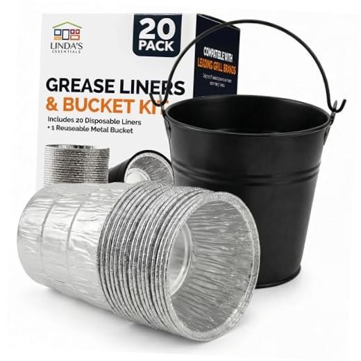 Grease Bucket for Pellet Grill with 20 Grease Bucket 20 Pack Liners with Bucket