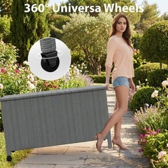 Outdoor Wicker Storage Box, PE Rattan Patio Storage Chest with Steel Frame, W…