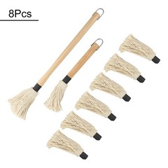Wooden Handle For Grilling Basting Mop with 6 Extra Brushes for Optimal Grip
