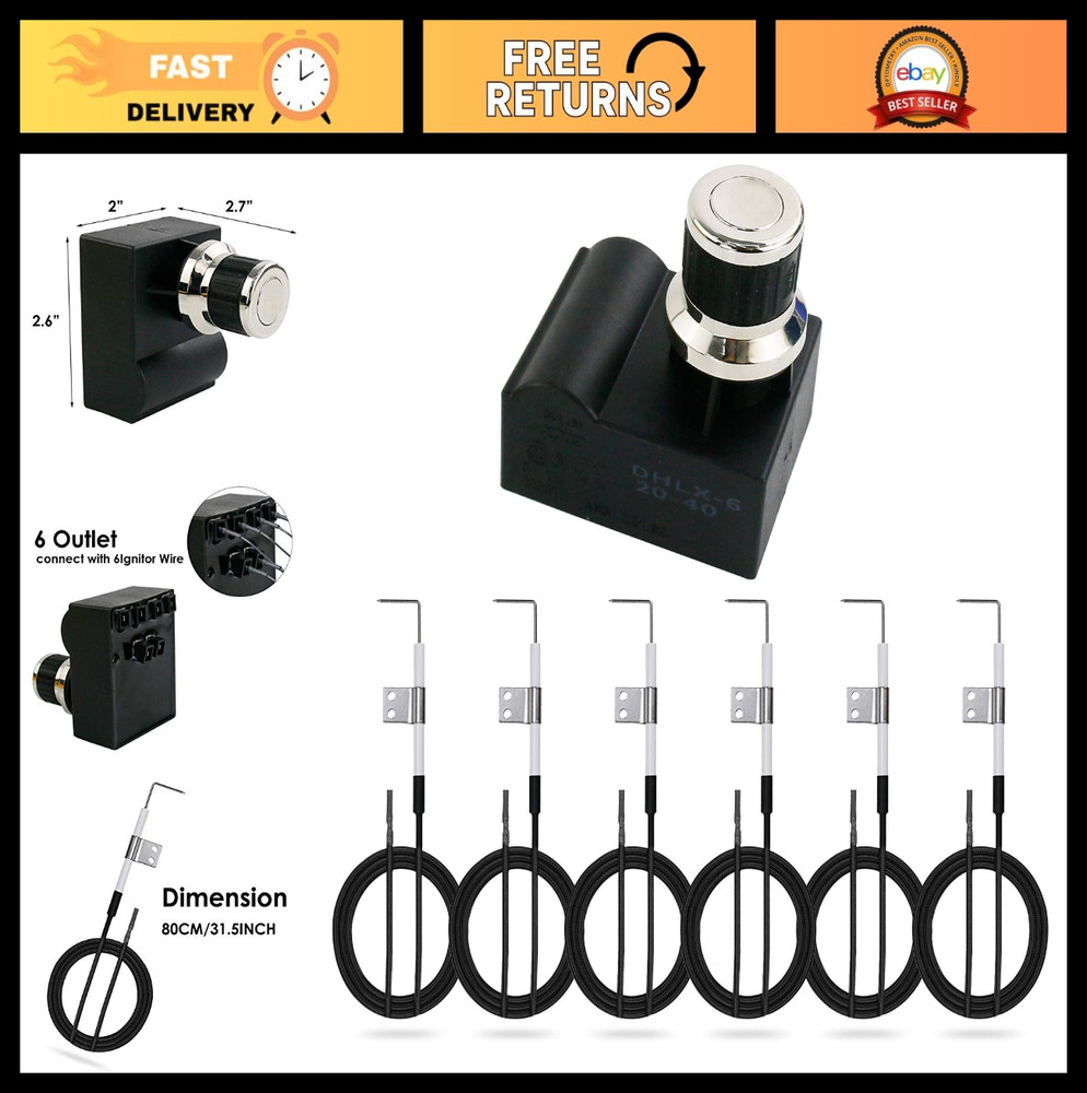 Universal 6 Outlet Push Button Grill Ignitor Kit for Nexgrill & Home Grills