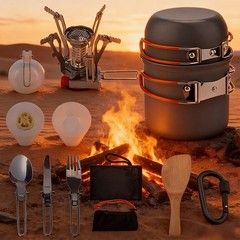 Aluminum Alloy Mess Kit with Folding Handles Pot Pan Stainless Utensils