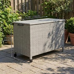 Outdoor Wicker Storage Box, PE Rattan Patio Storage Chest with Steel Frame, W…