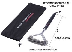 SS Brush Provides Effortless 360° Cleaning For Brinkmann BBQ Grills + Nylong Bag
