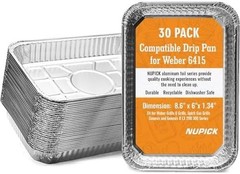 Grill Drip Pans 30 Pack 8.5×6 Aluminum Grease Tray Liners BBQ Grill Cleanup