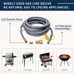 12 Feet 1/2 inch ID Natural Gas Grill Hose with Quick Connect Fittings, Natur…