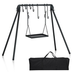 RELIANCER Grill Swing,Campfire Cooking Stand w/8 Hooks & Large, Black