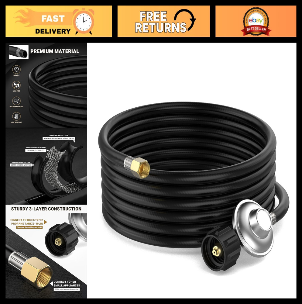 12ft Propane Regulator & Hose – Universal QCC1 Low Pressure for Grill, Heater, F