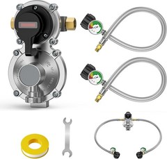 Versatile LP Propane Regulator Kit with 18″ Braided Hoses – Perfect for Travel