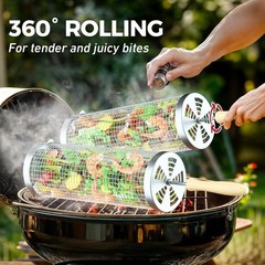 Rolling Grill Basket(2PCS), Removable Wooden Large, 2 PCS, 2025 Edition