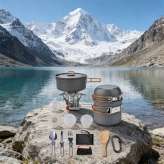 Aluminum Alloy Mess Kit with Folding Handles Pot Pan Stainless Utensils