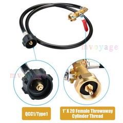 48 Inch Propane Refill Adapter Extension Hose with ON/Off Control Valve for 1 LB