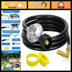 5FT Propane Adapter Hose & Regulator with 90° Elbow for Griddles & Tanks