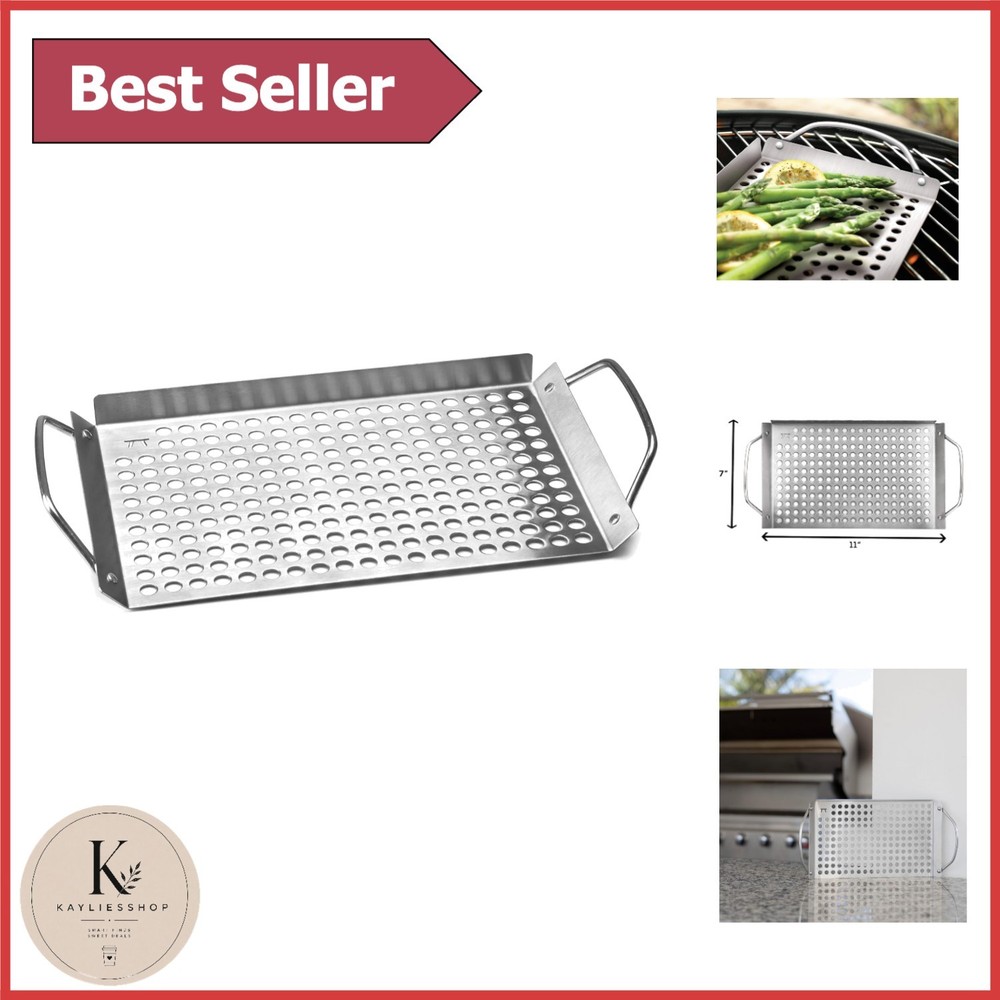 Heavy-Duty 11”x7” Stainless Steel Grill Grid with Handles for Perfect Grilling