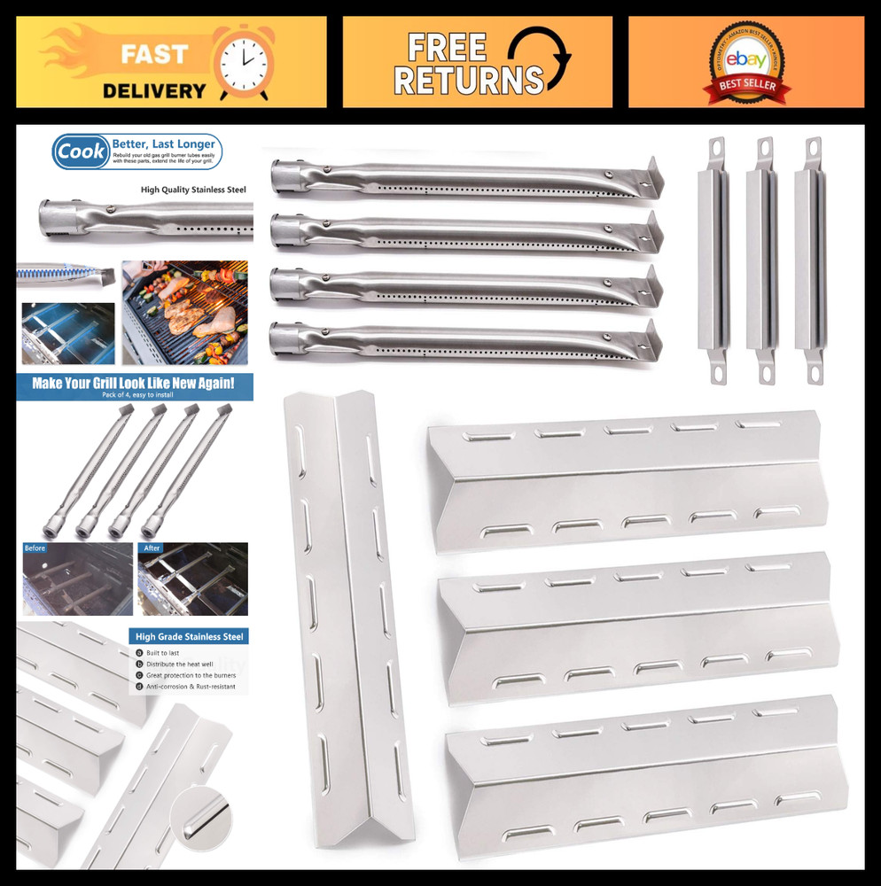 4-Pack Grill Parts Replacement – Heat Plates, Burners & Crossover Tubes for Kenm