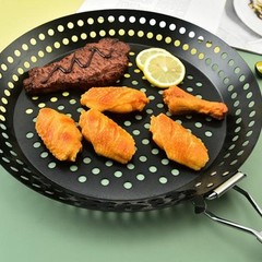 Round Folding Baking Pan with Wooden Handle for Outdoor Barbecue Cooking