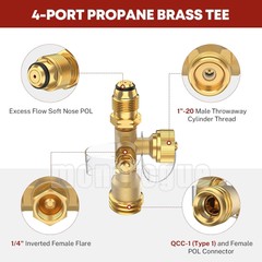New Upgraded Propane Brass Tee Adapter Kit 4-Port Propane Brass Tee 5Ft and 12Ft