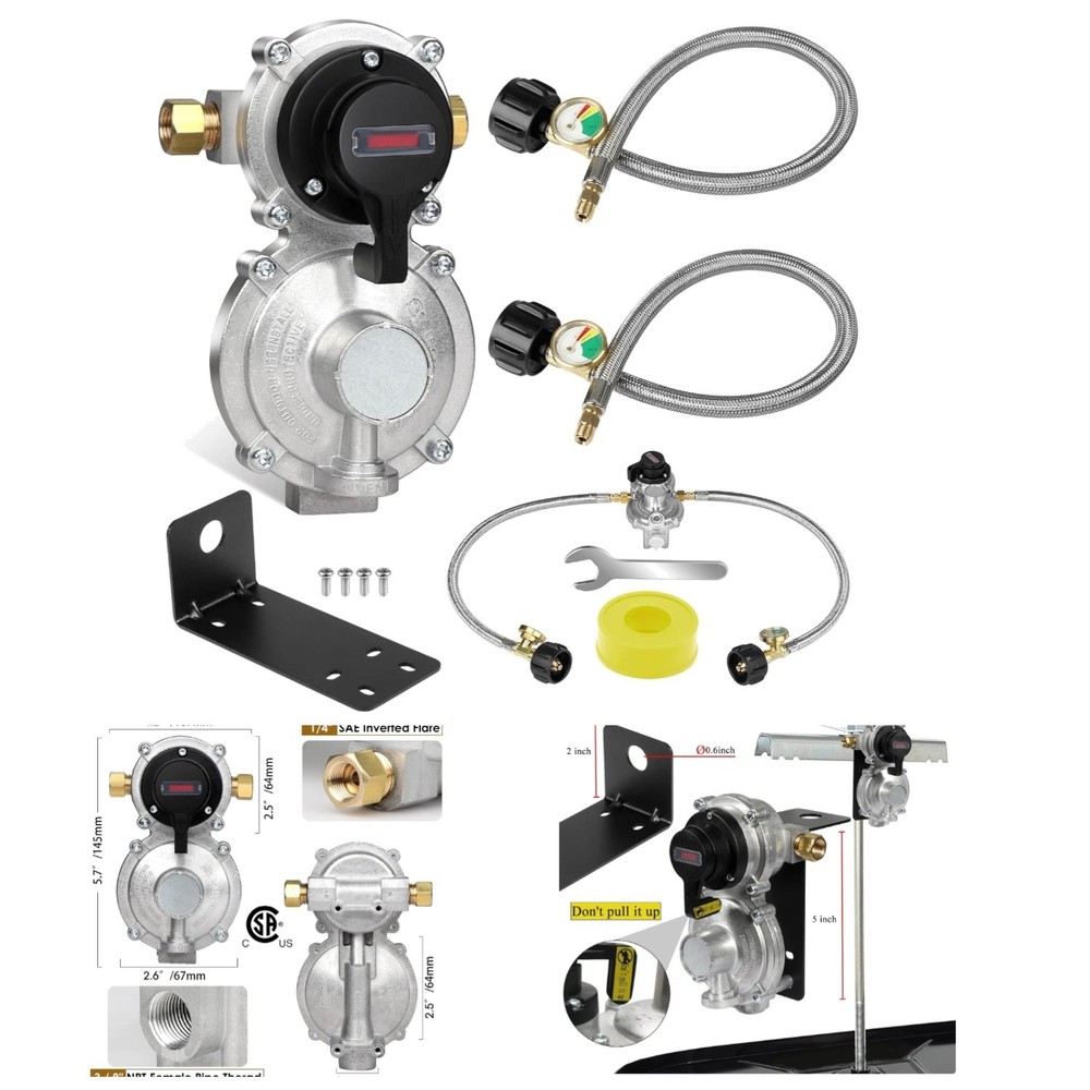 Automatic LP Propane Regulator with 18″ Braided Hoses – Safety Certified for RVs