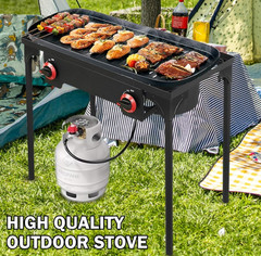 Parrilla de Gas 2 Quemadores Propano para Camping y Barbacoa Exterior, Nuevo