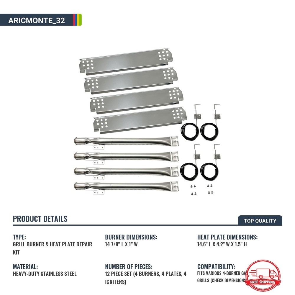 Kit de Quemadores 14 7/8″ y Placas de Calor 14.6″ para Parrilla 4 Quemadores NEW