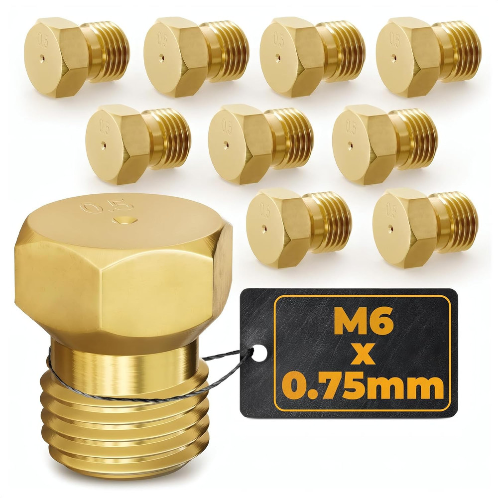 10Pcs Propane Orifice Kit – M6X0.75Mm, 0.5Mm=0.02″=24Awg Brass Nozzle Temperatur