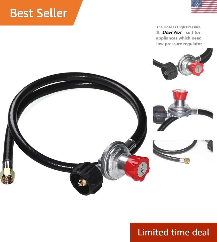 Safety Certified Propane Regulator with 5ft Hose – Ideal for Grills & Fryers