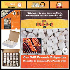 60-Pack Ceramic BBQ Briquettes for Gas Grill – Heat Diffusers, Self-Cleaning, Re