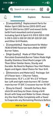 Weber Spirit E310Grill,15.3″ Flavorizer Bars and 18″ Burner Tube Set Replacement