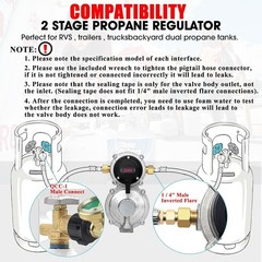 2-Stage Auto Changeover LP Gas Regulator with Dual Hoses & Gauge