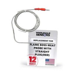 Replacement for Flame Boss High Temp Meat Probe Straight Plug Red | 12-month