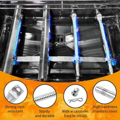 Grill Replacement Parts – Heat Plate, Burner, Igniter for 4 & 5 Burner Grills