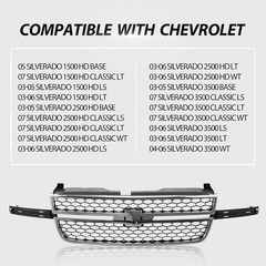 Front Grille Grill Chrome Shell with Black Insert Compatible with 2003-2006 Chev
