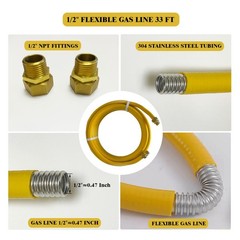 Yarzelar 1/2 Inch CSST Gas Line Kit, 33FT Corrugated Stainless Steel Flexible Ho