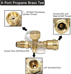 Propane Brass Tee Adapter Kit, 4-Port Propane Brass Tee with 5FT & 12FT Hose