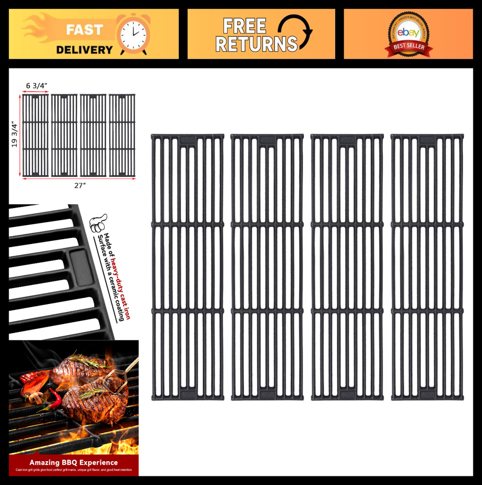 4 PCS Cast Iron Grill Grates Replacement for Chargriller 3001, 5050, 3008 & More