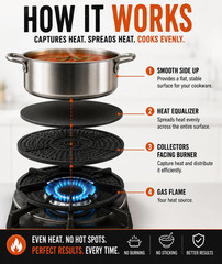 Heat Equalizer-Set of 3 Heat Diffuser for Gas Stoves 6”-8”-9.25 Inch Cast Iron