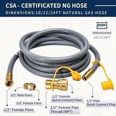 10FT 1/2″ ID Natural Gas Hose, Quick Connect Conversion Kit for BBQ, Grill, Heat