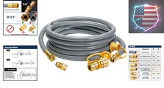 15 Feet 1/2 inch ID Natural Gas Grill Hose with Male Quick Connect Plug and 3…