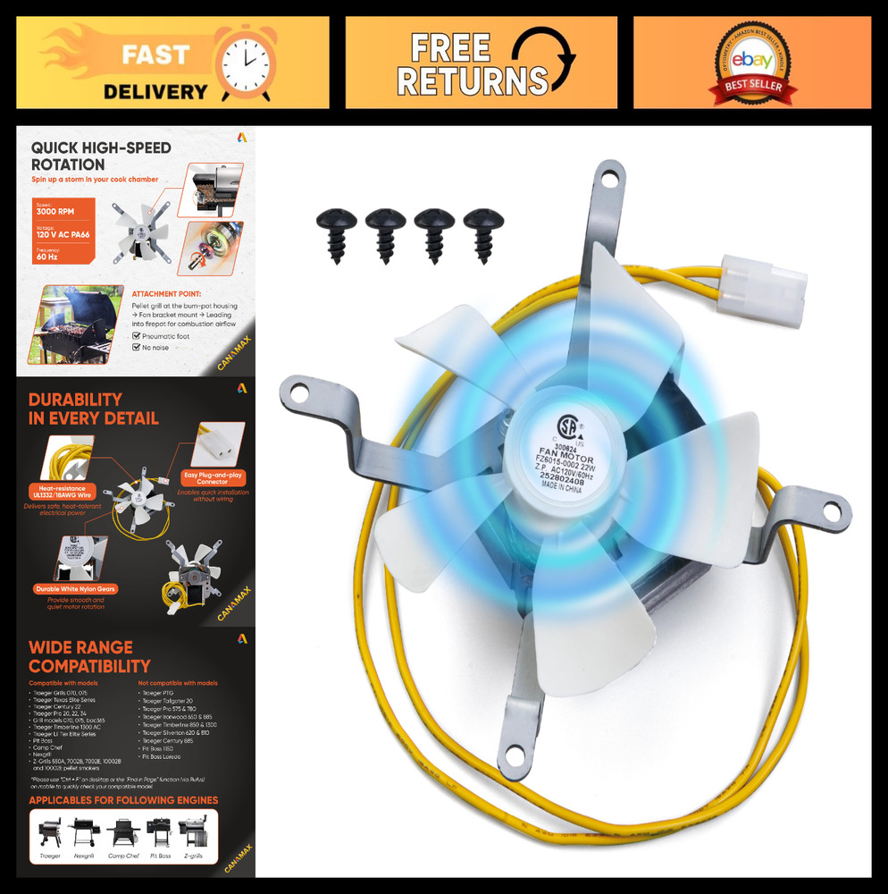 Induction Fan Replacement for Pellet Grills – AC120V 60Hz Combustion Fan Kit