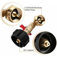 90 Degrees QCC1 Propane Refill Pressure Elbow Adapter & ON-Off Control Valve 1LB
