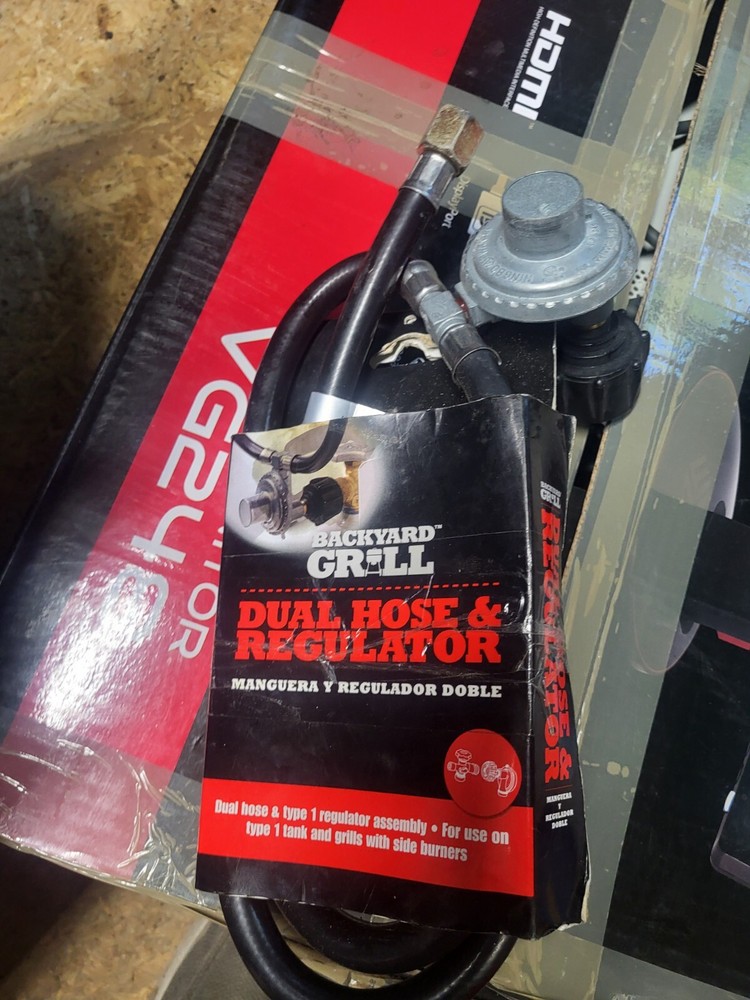 NEW* BACKYARD GRILL Dual Hose & Regulator TYPE 1 One GRILLS & SIDE BURNERS!