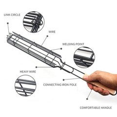 5Pcs Stainless Steel BBQ Grill Cage with Wooden Handle for Convenient Use