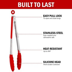 Silicone Kitchen Tongs for Cooking – 9+12 Inch Heat-Resistant Stainless Steel…