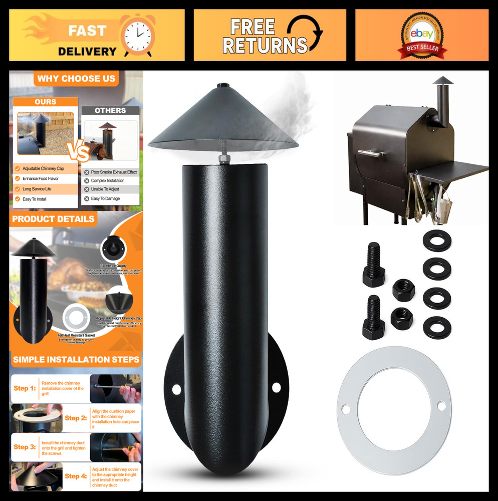 Adjustable Pellet Grill Smoke Stack Chimney Replacement with Umbrella & Gasket