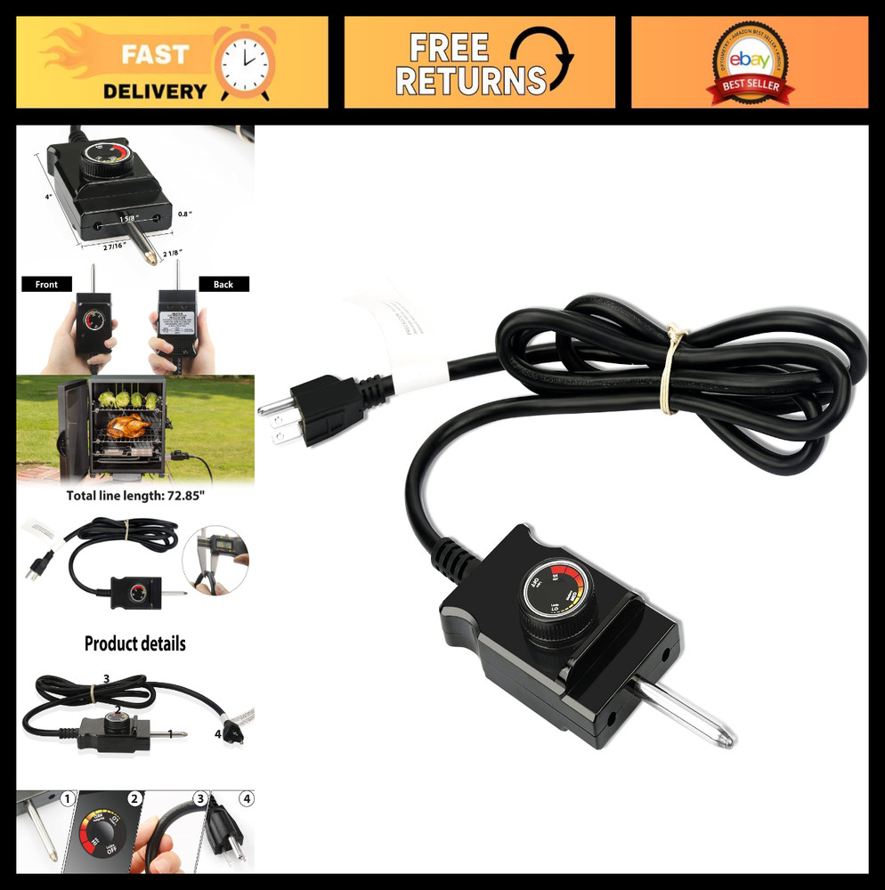 Replacement Power Cord for Analog Smoker Thermostat, Heating Element & Grill Par